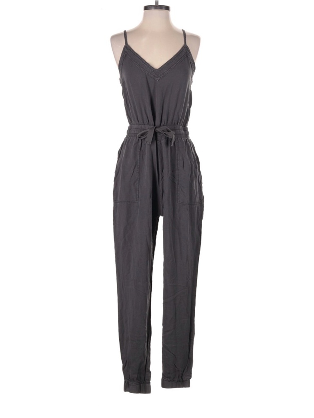 Splendid Charcoal Gray Spaghetti-Strap Tie-Waist Jumpsuit